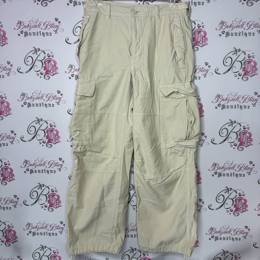 TNA cargo pants beige cream white flared baggy cargos light white luxury pants